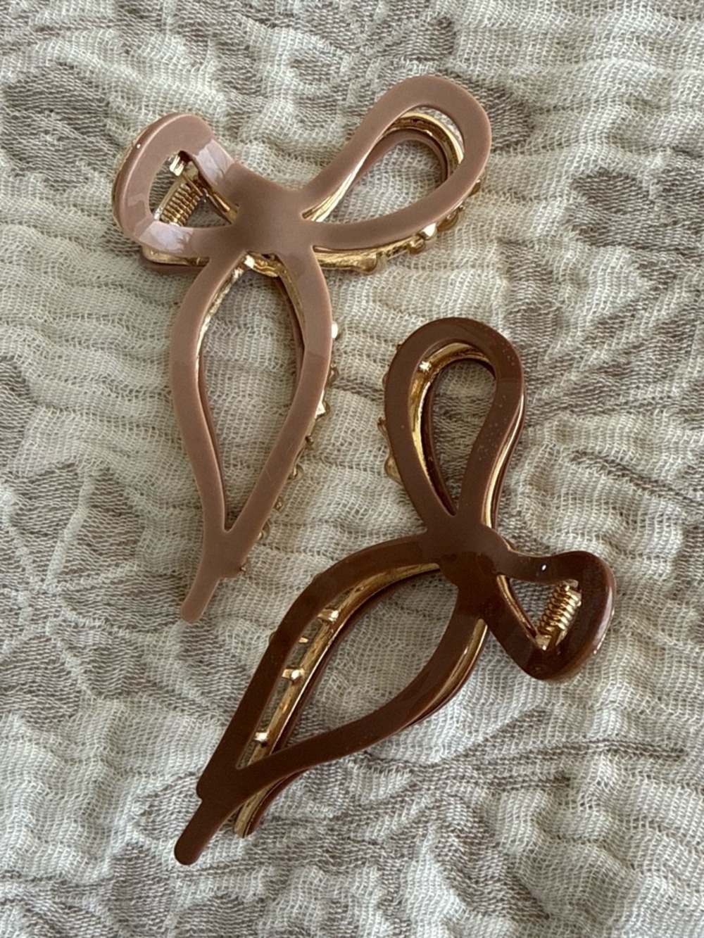 Neutral Brown & Taupe Ribbon Hair Clips - Women Accessories
